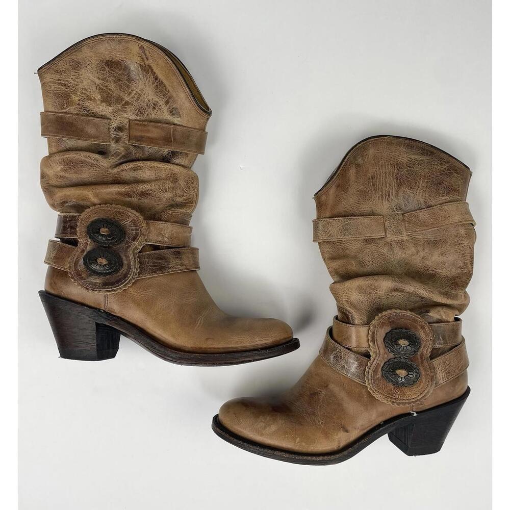 Johnny Ringo Rochelle Embellished Distressed Boots Western Grunge 6.5 B